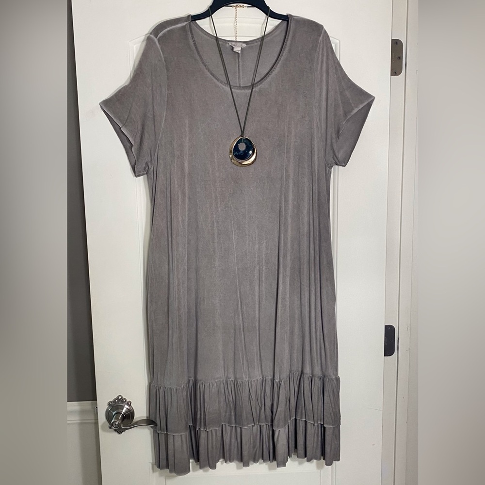 Cato Gray Short Sleeve Ruffle Hem Dress